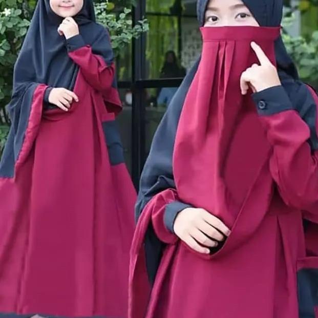 [S.N] Baju Gamis Anak Perempuan Terbaru Umur 5-13th Shaliha Syari Kids Plus Cadar Bahan Moscrepe