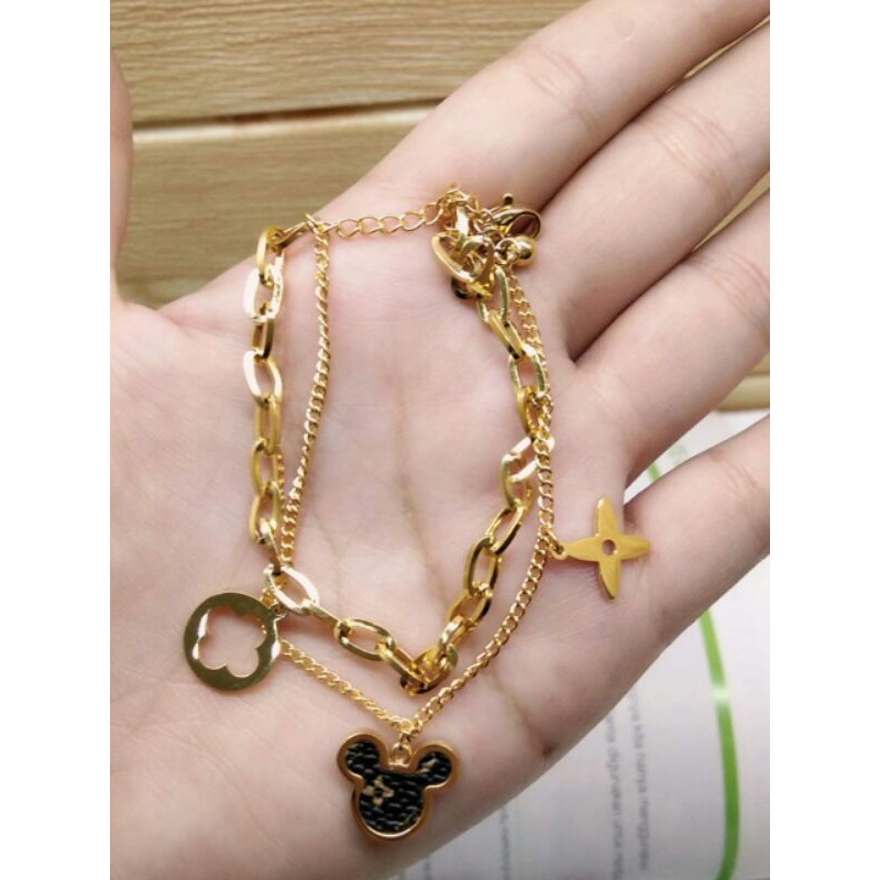 Gelang rantai lv / gelang titanium lv mickey / gelang rantai titanium lv mickey / gelang 2 layer