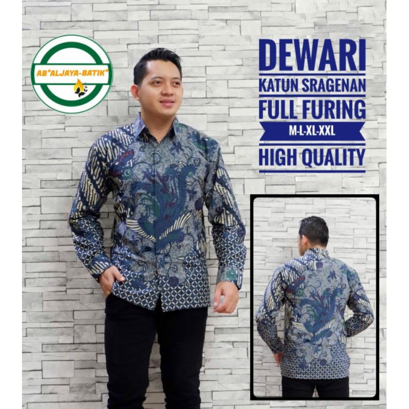 Kemeja Batik Lengan Panjang Warna Navy DEWARI Batik Panjang Lapis Furing Terbaru