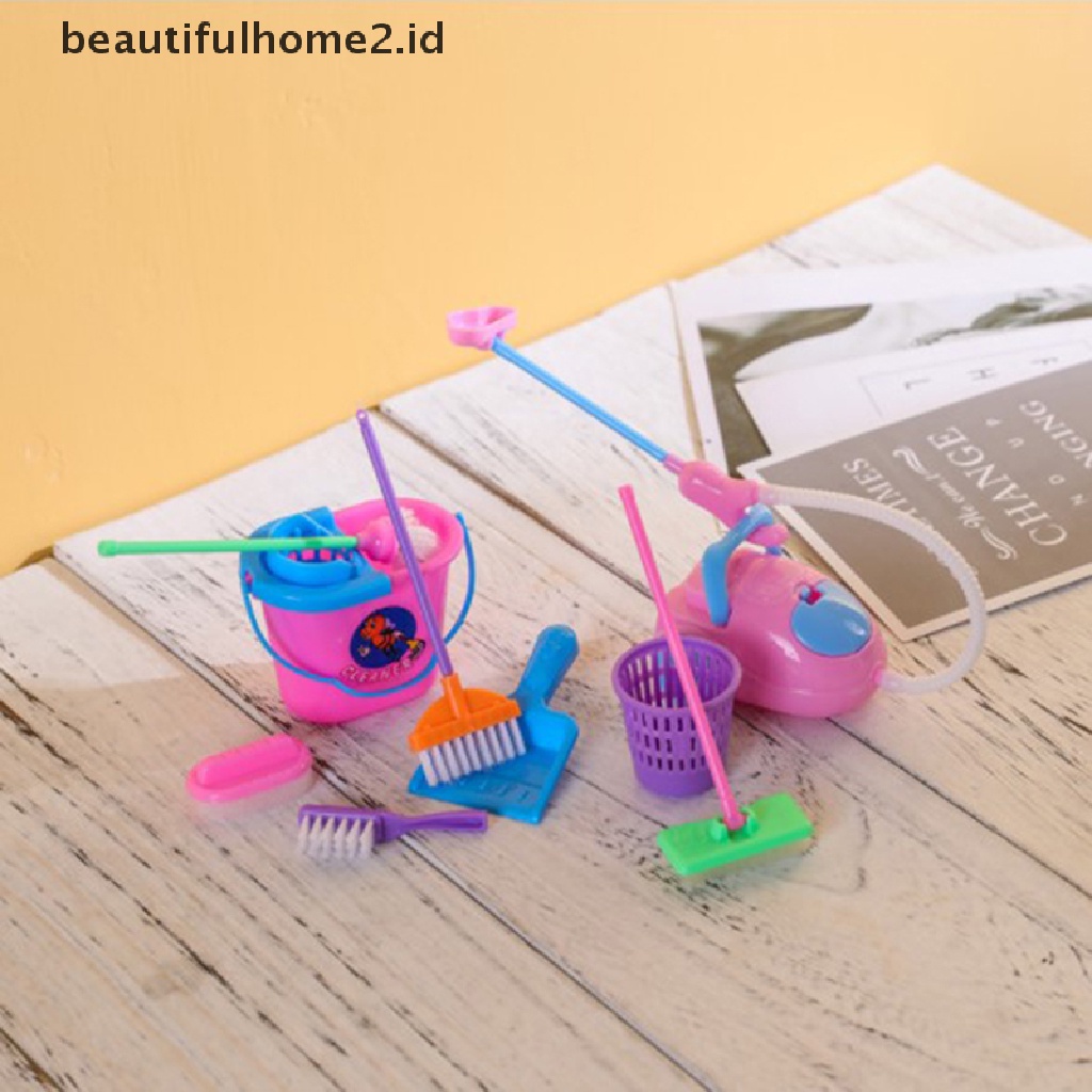 [beautifulhome2.id] 9pcs Mini Mop Broom Toys Cleaning Tools Kit Doll House Clean Toys ID