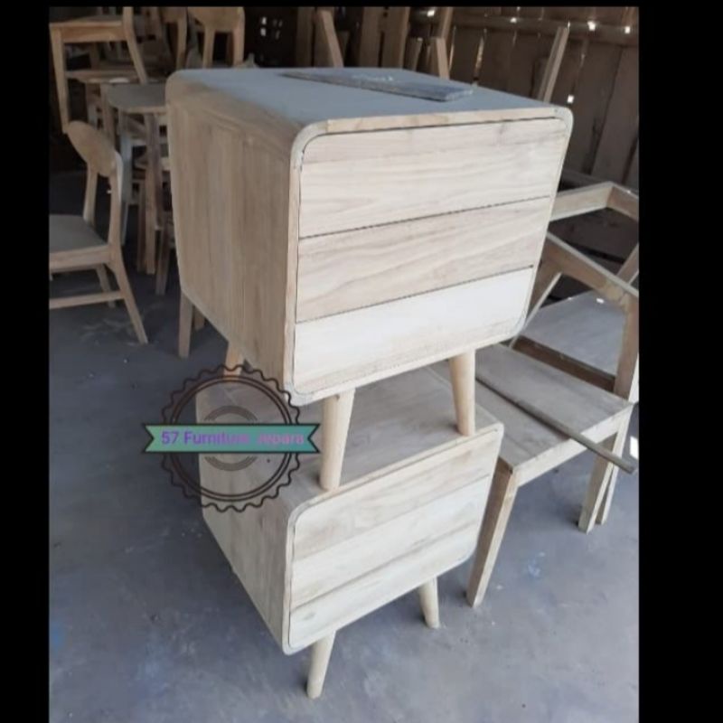 Badside table jati mentahan - Nakas  retro laci unik