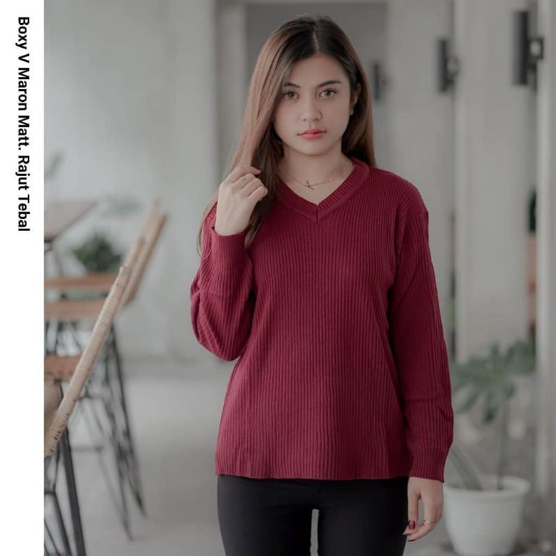 NIBRE SWEATER RAJUT / RAJUT BOXY V VIONA OVERSIZE