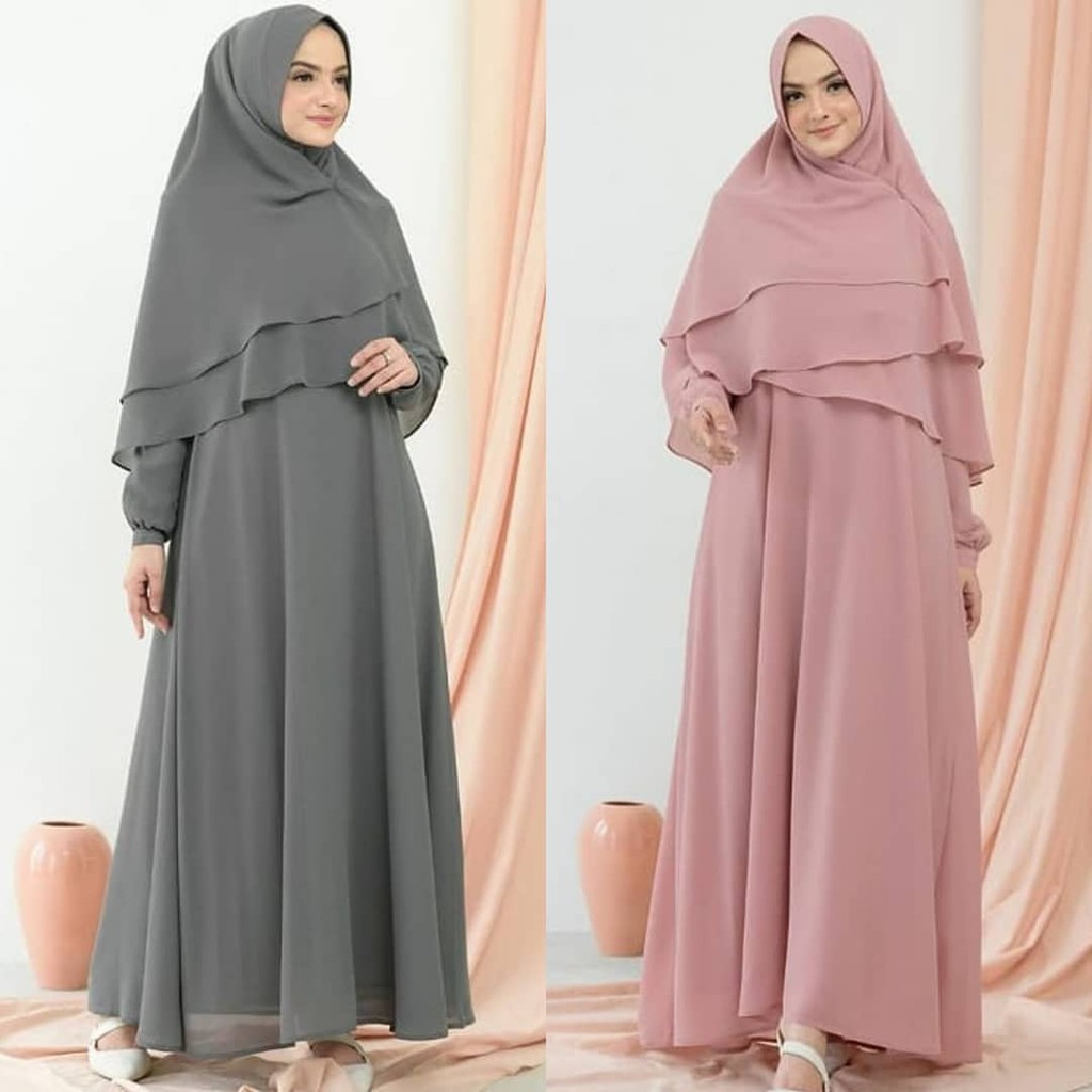 FABIYA SYAR'I Moscrepe (Free Hijab/Khimar) Gamis Muslim Baju Panjang Stelan Syari Polos