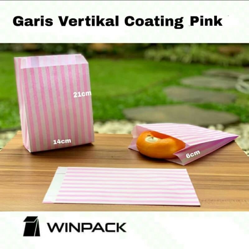 

Kantong kertas gusset vertikal Pink muda dengan coating