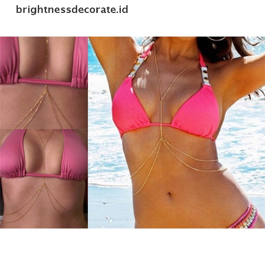 Kalung Rantai Tubuh / Pinggang / Perut Wanita Warna Gold Untuk Bikini / Pantai