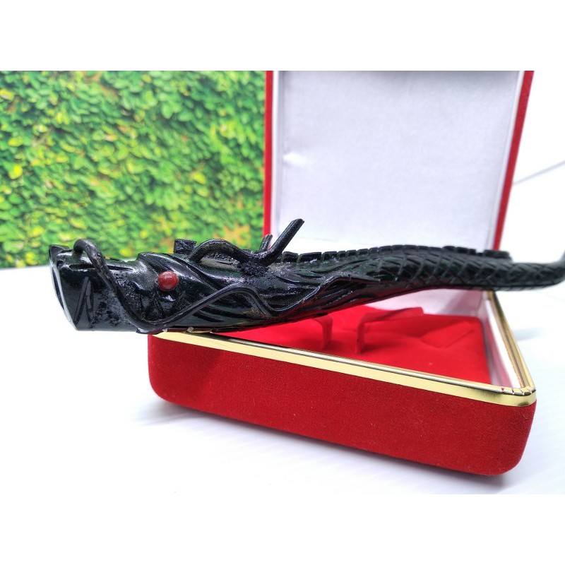 Pipa Tali Arus Hijau 17 cm Ukir Naga Hijau