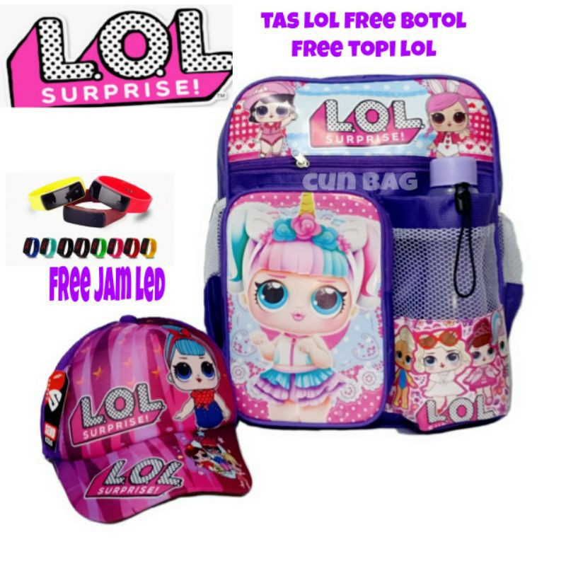 tas lol set tas berhadiah botol+jam+topi