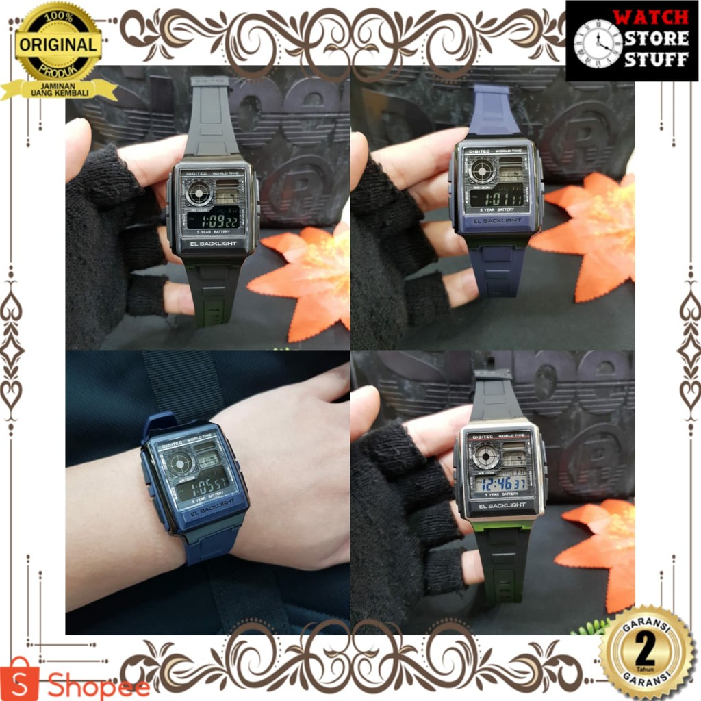 JAM TANGAN PRIA WANITA | RANTAI | KULIT | KARET | MURAH | PRIA DIGITAL DIGITEC WORLD TIME DG-3077T