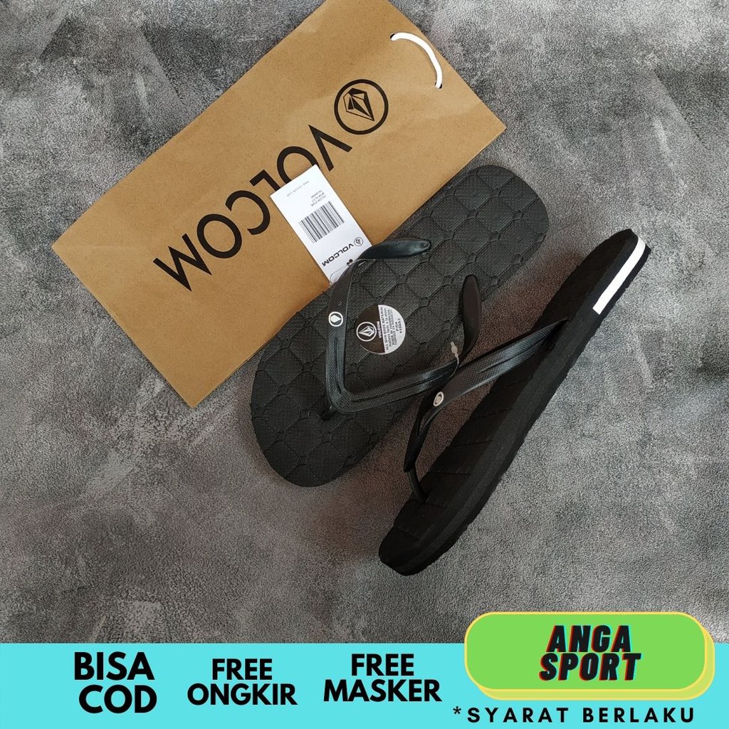 SANDAL PRIA VOLCOM / SANDAL JEPIT COWOK / SENDAL DISTRO WANITA / SANDAL KASUAL MOTIF KOTAK FULLBLACK