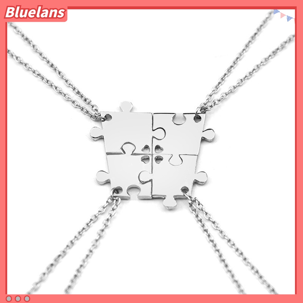 Bluelans 4 Pcs Kalung Rantai Liontin Puzzle Jigsaw Interlocking Untuk Hadiah Teman Keluarga