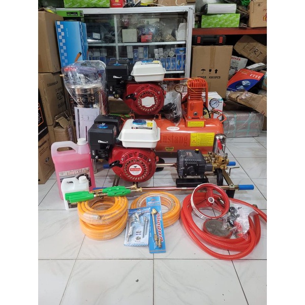Paket Steam Bensin 160 × Kompresor Bensin 1/4 Hp + Tabung Salju Siap Pakai