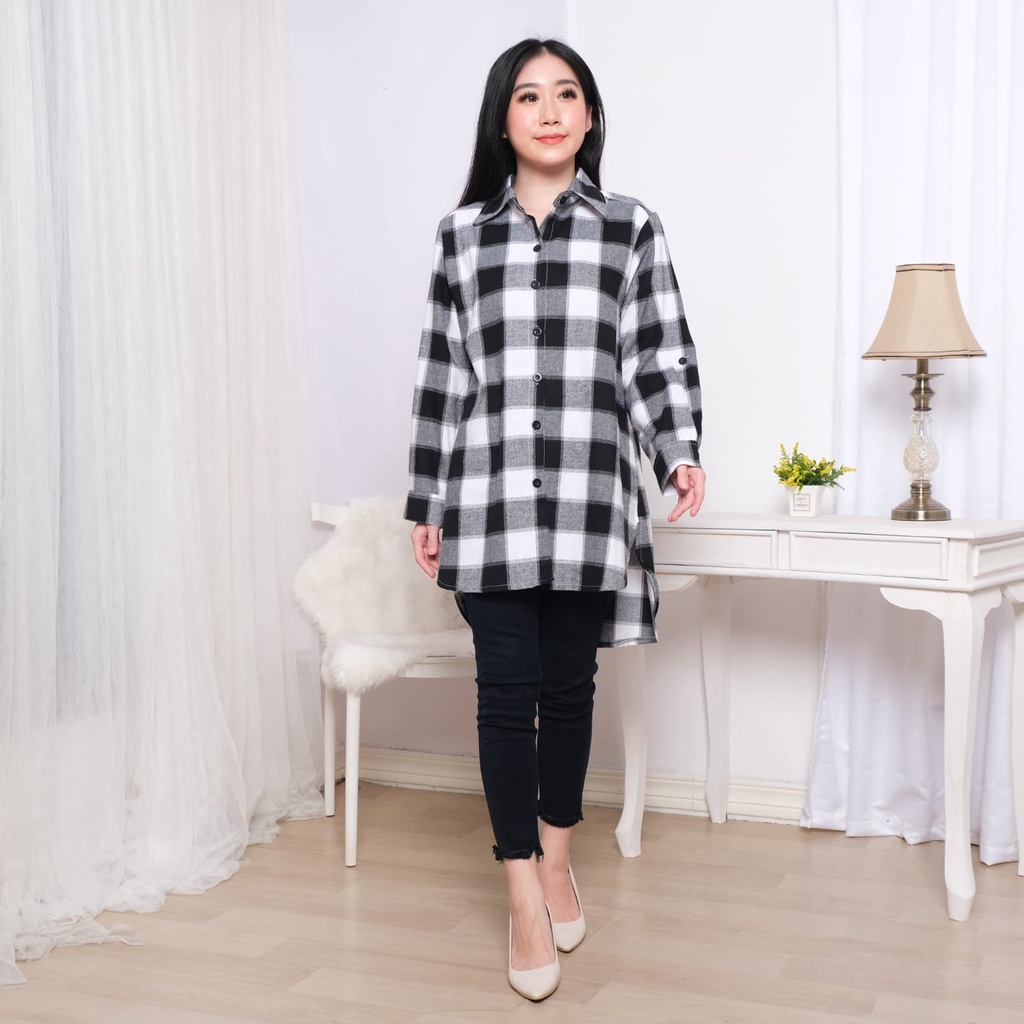 Clachella Baju Tunik Kemeja Motif Kotak-kotak, Baju Atasan Wanita T99B8021N