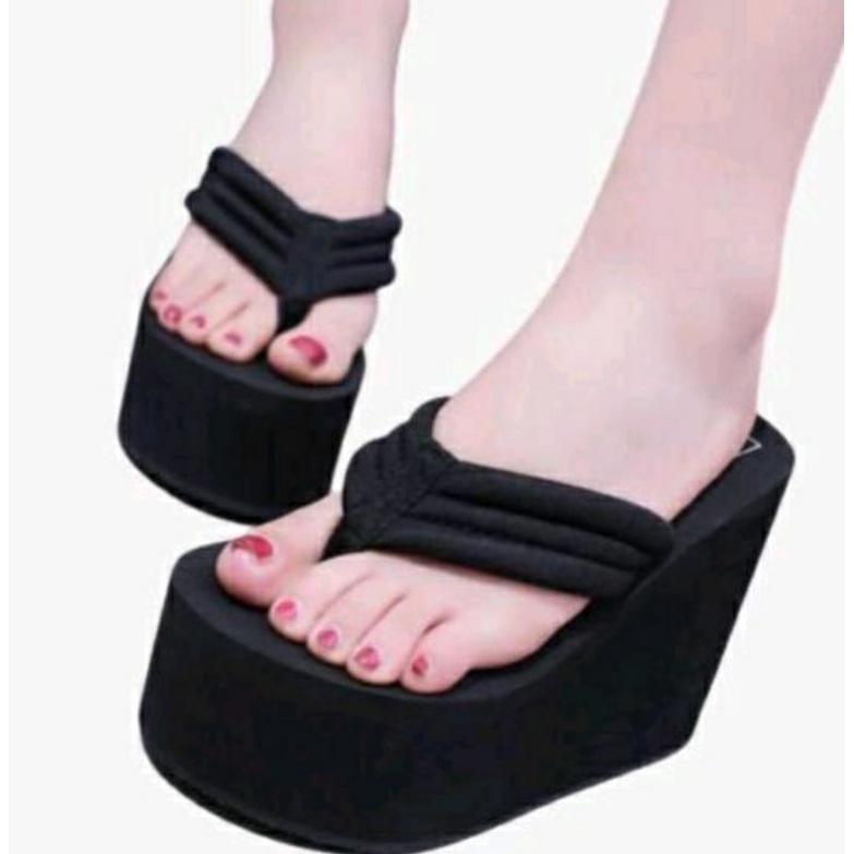 Arkn~SandaL Wedges Wanita Hak TebaL Spon Busa