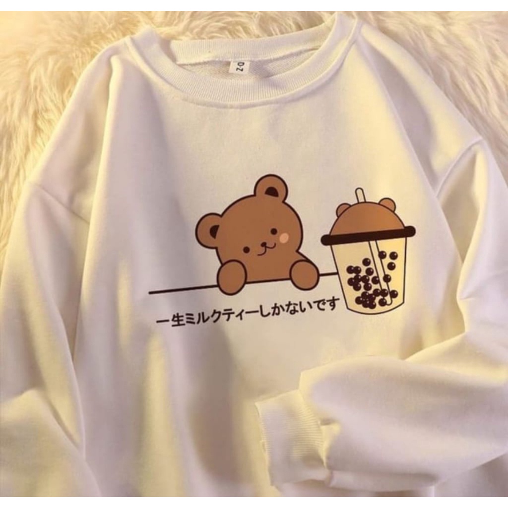 BOBA BEAR SWEATER OVERSIZE CREWNECK OBLONG WANITA