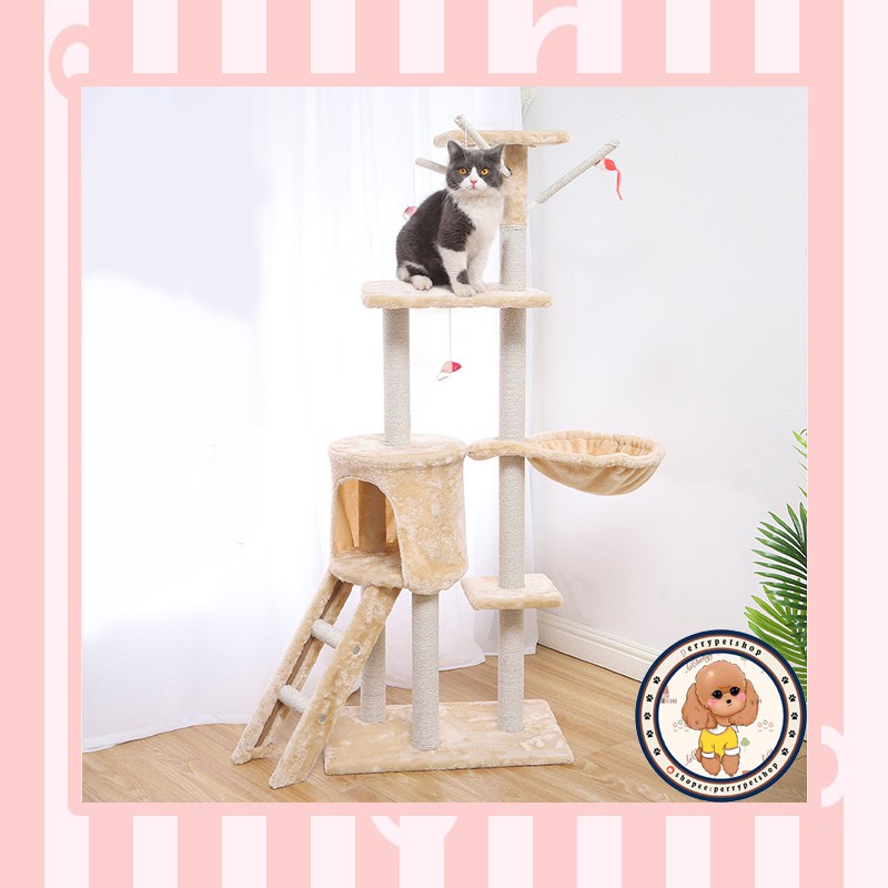 Cat Condo Tiang Cakar Loncat Dengan Gantungan Kandang 4 Tingkat Untuk Kucing