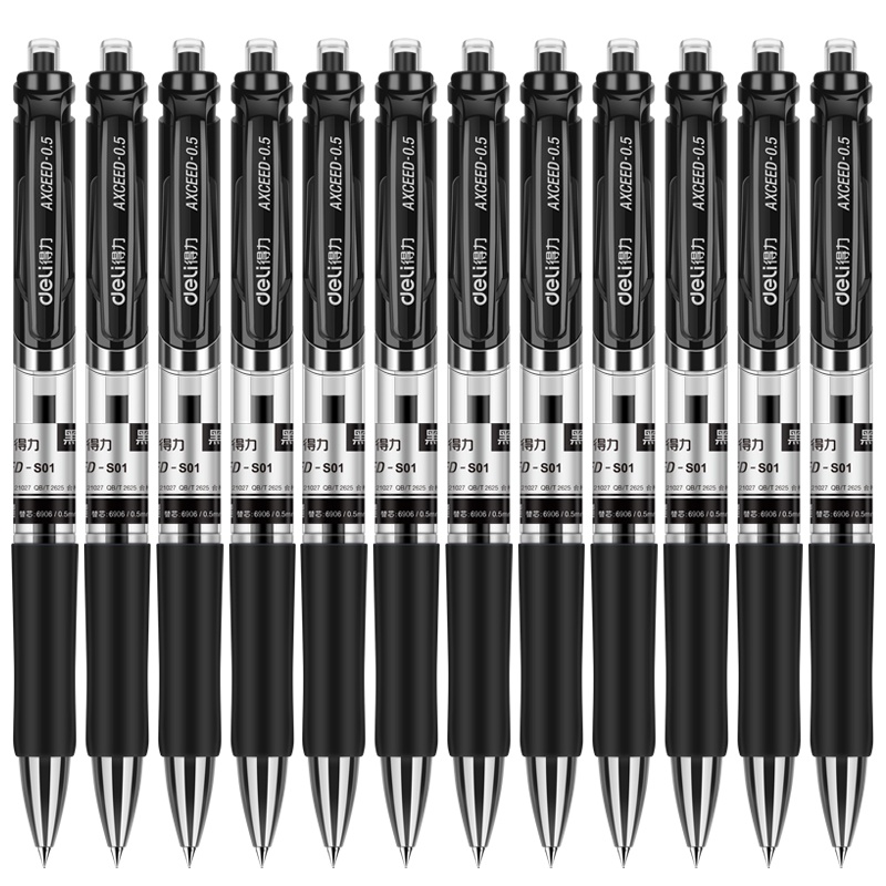 HAPPY TIME DELI PULPEN GEL PEN GEL S01 0.5mm TINTA WARNA HITAM BALLPOINT RETRACTABLE DESIGN KLASIK ALAT TULIS KANTOR SEKOLAH