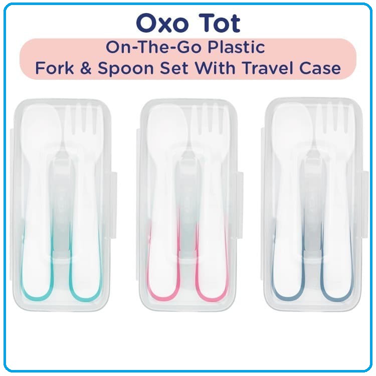 OXO Tot On-The-Go Plastic Fork &amp; Spoon Set With Travel Case