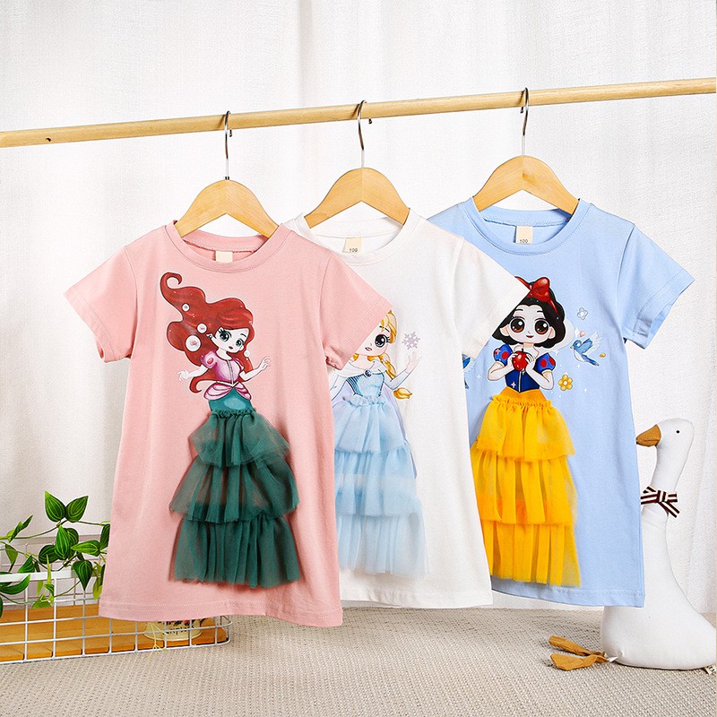 Dress Kasual anak perempuan Elsa Snow White Mermaid Model T-shirt