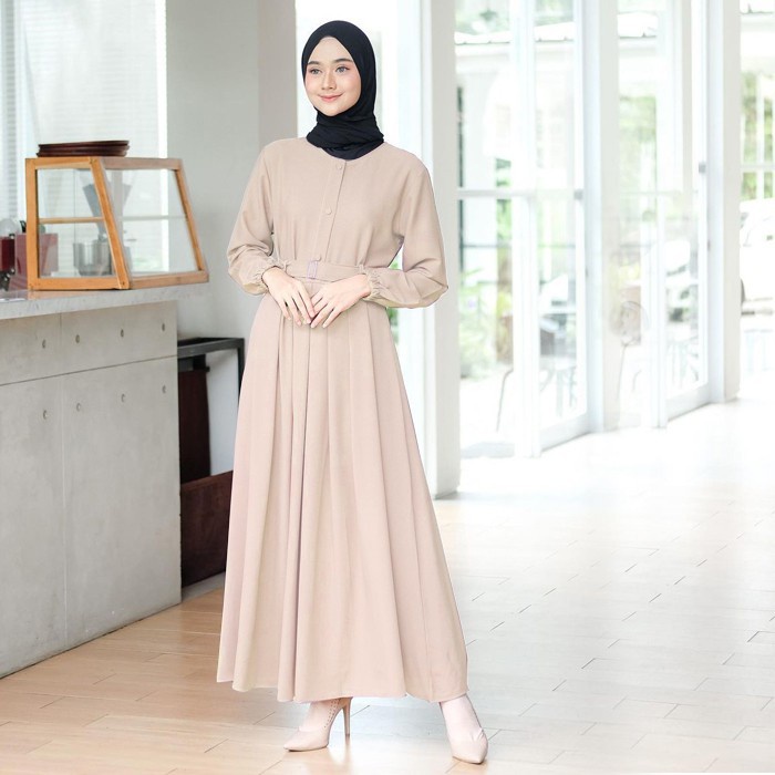 Baju Gamis Wanita Muslim Terbaru Sandira Dress cantik Murah kekinian GMS01-CREAM