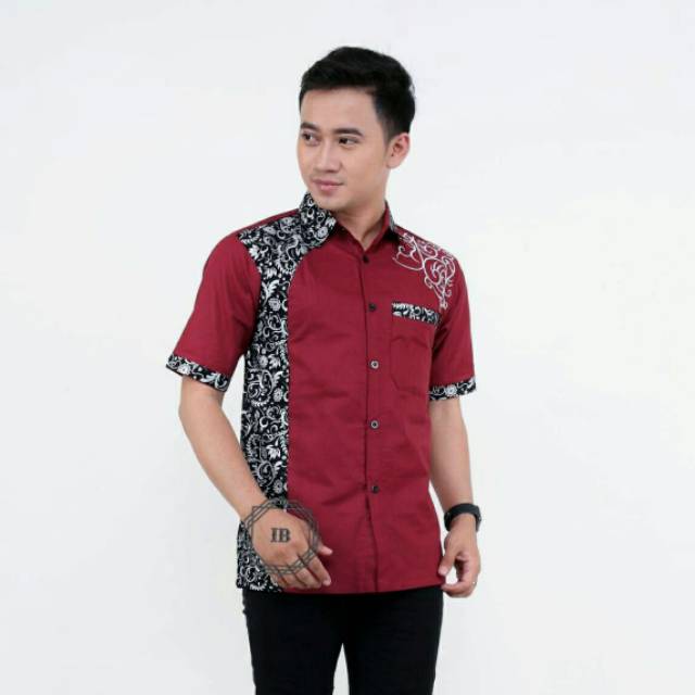 BAJU BATIK PRIA - KEMEJA BATIK KOMBINASI BORDIR MOTIF PRADA AKAR ATASAN BATIK PRIA TERMURAH COD FREE