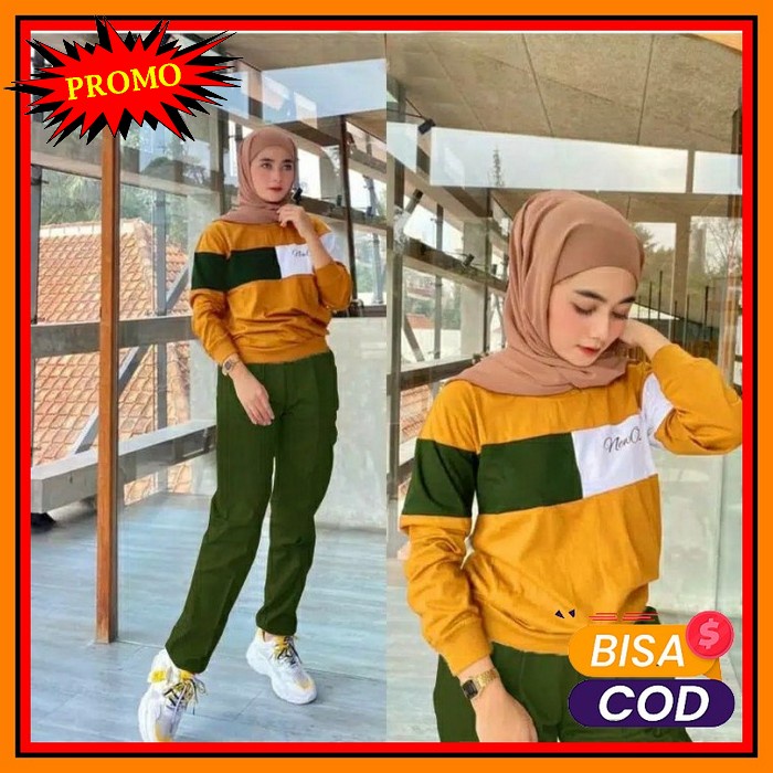 Baju Stelan Olahraga Sepeda Syari Muslimah Set Olahraga Sepeda Mu RX487 Setelan Celana Tone Neori Mu