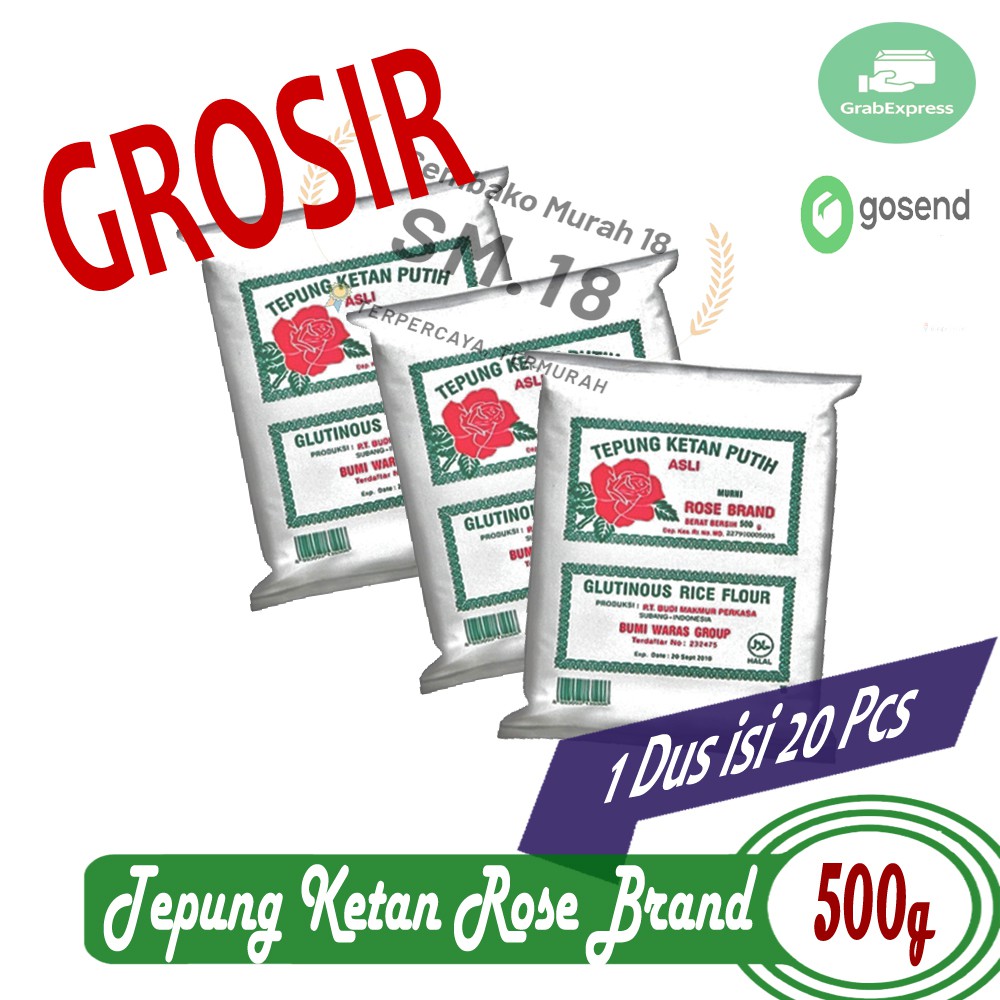 Tepung Ketan Putih Rose Brand 500gr Per Dus Isi 20pcs