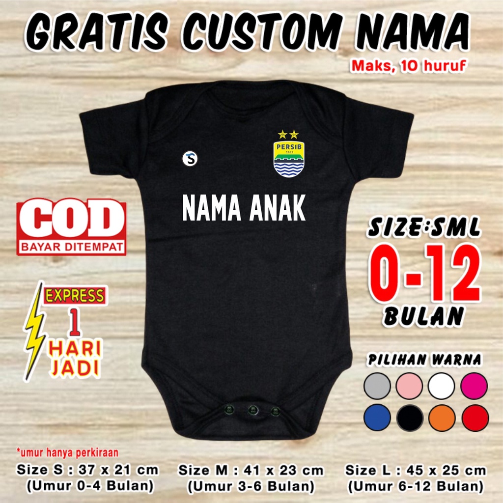 Baju bayi custom bola Persib Hitam GRATIS Custom nama jumper newborn romper laki perempuan jamper je