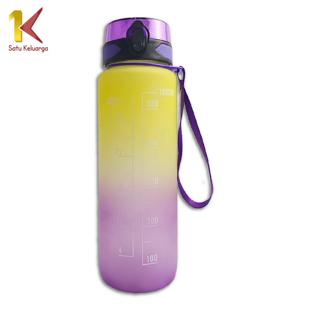 Satu Keluarga Botol Minum 1 Liter C407 Gradasi Tumbler Olahraga Sport Unik Botol Motivasi Thumbler Penanda Waktu BPA FREE-KUNING-UNGU