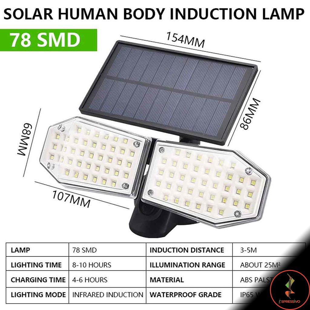 Lampu Solar Sorot 78 LED Sensor PIR Adjustable IP65