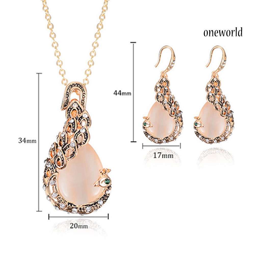 OW@ Women Elegant Waterdrop Rhinestone Pendant Necklace Hook Earrings Jewelry Set