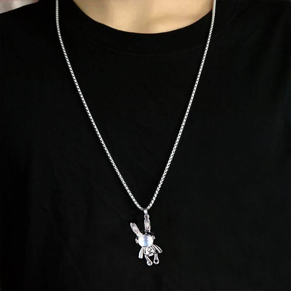 Agustina Man Kalung Keren Goth Punk Rabbit Pandent Anti Karat Gaya Korea Vintage Choker