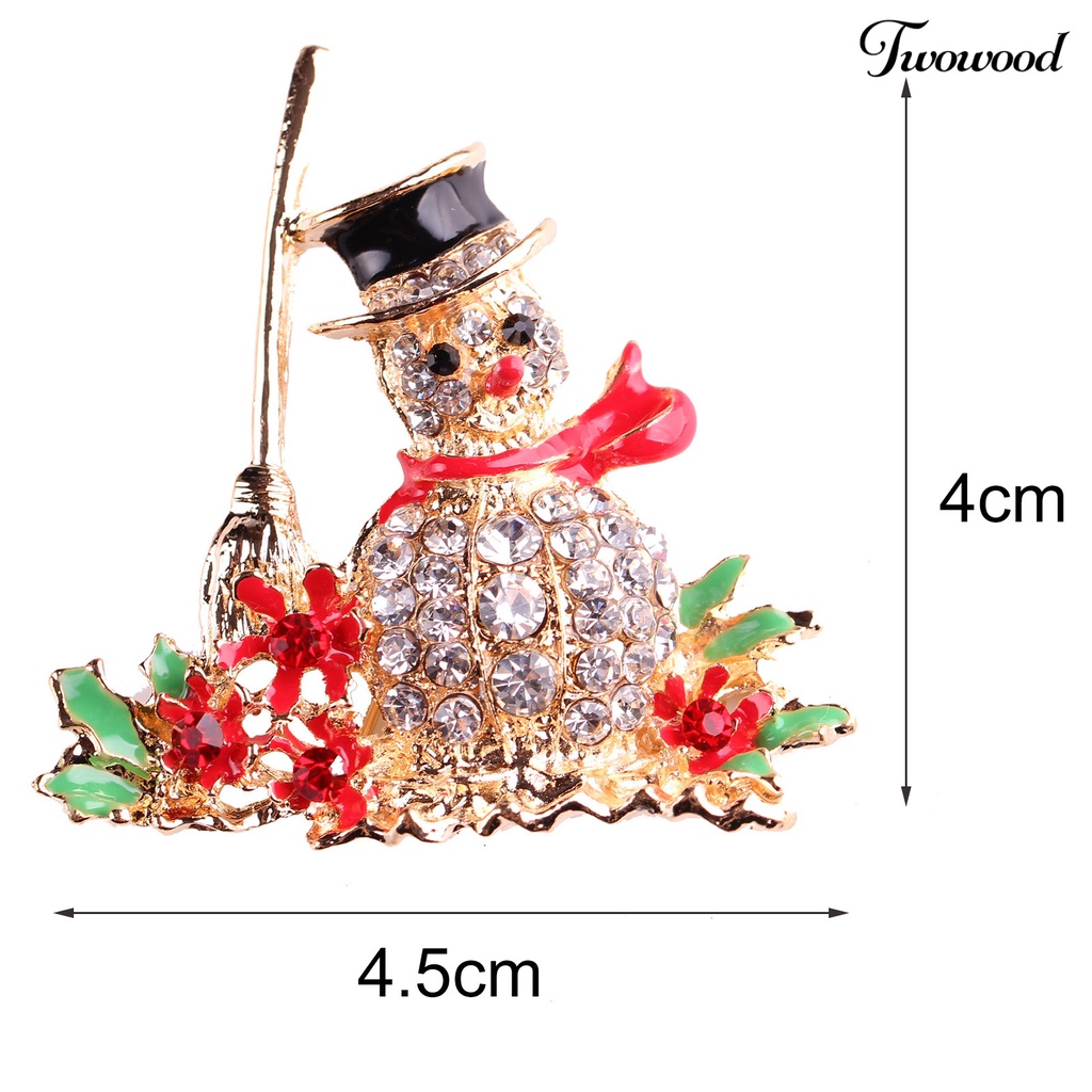 Twowood Brooch Pin Snowman Shape Decoration Jewelry Shiny Rhinestone Exquisite Brooch Christmas Gift