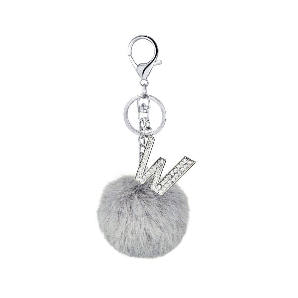 NEEDWAY 26huruf Gantungan Kunci Faux Rabbit Fur Wanita Hadiah Multicolor Gantungan Kunci Aksesoris Ornamen Handbag Charms Rumbai Liontin Fluffy Pompom Bola Bulu 26huruf Key Chain