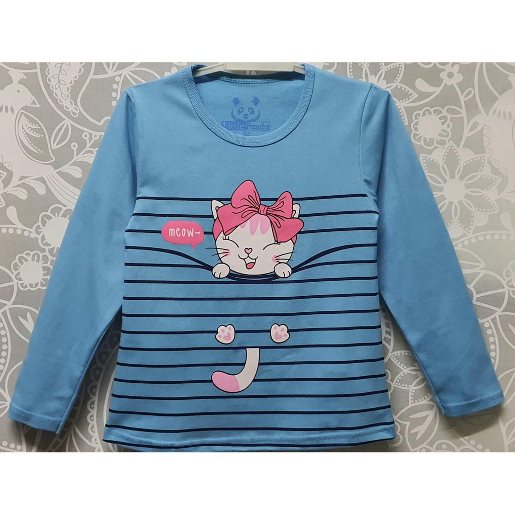RKA - KLGCe Kaos Lengan Panjang Anak Karakter Kucing Salur Biru