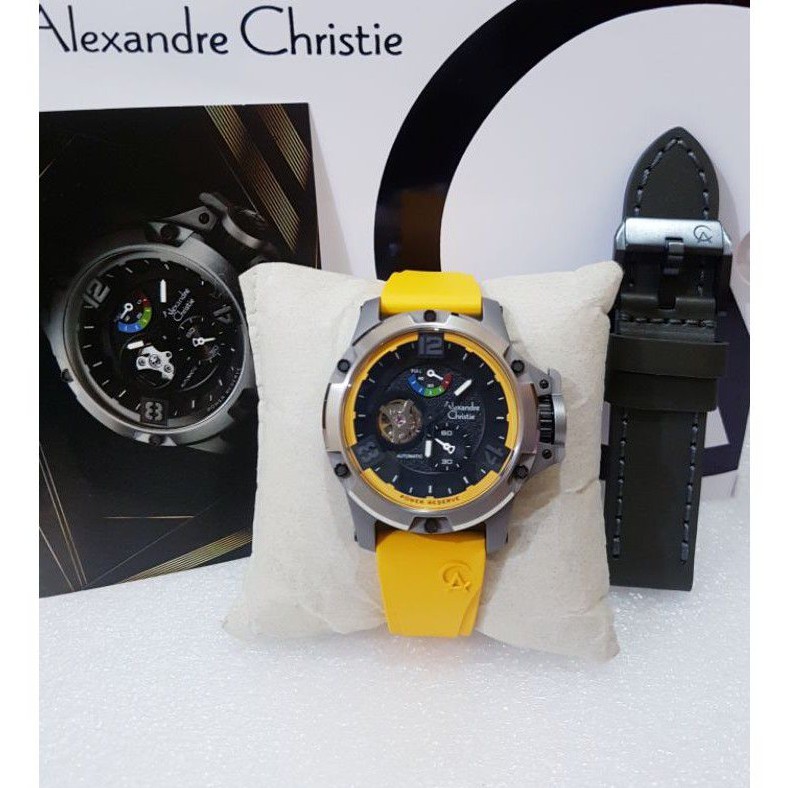 ALEXANDRE CHRISTIE PRIA AC 6295 GREY PLAT BLACK TALI KUNING JAM TANGAN ALEXANDRE CHRISTIE ORIGINAL