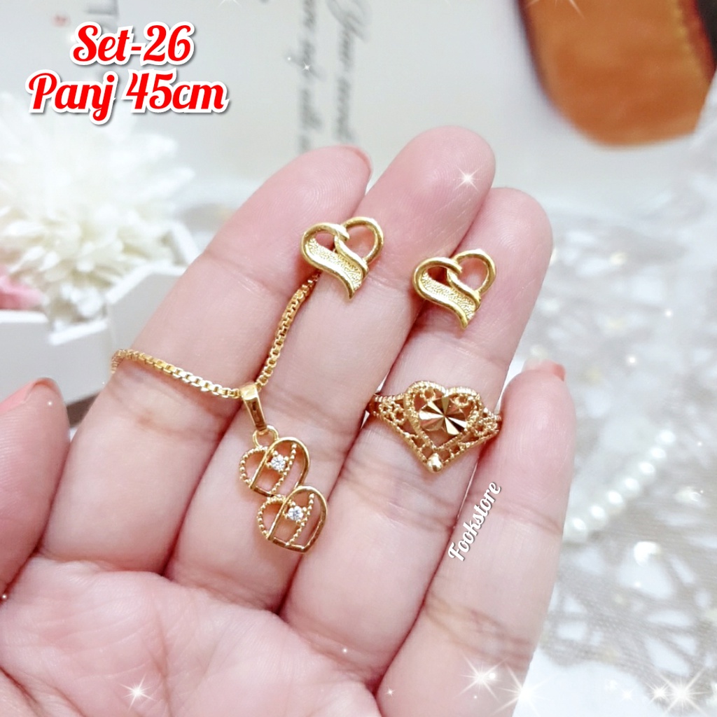 SET PERHIASAN WANITA 3 IN 1 KALUNG CINCIN ANTING KOREA STYLE/TERBARU