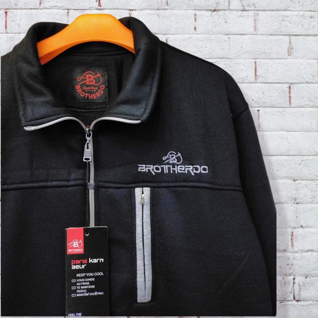 BROTHERDO Jaket Zipper Krah Pria Wanita keren cotton fleece cocok buat harian