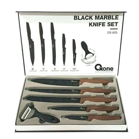 Oxone Pisau Dapur Black Marble Knife Set OX-605 / Pisau Set Oxone / Pisau Set