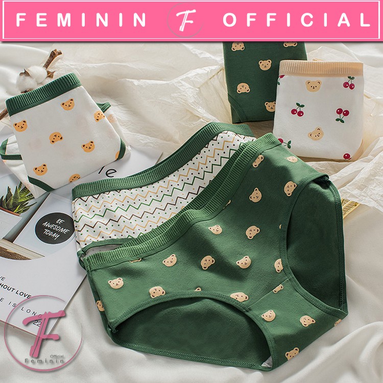 Feminin celana dalam katun wanita kawaii green CD imut
