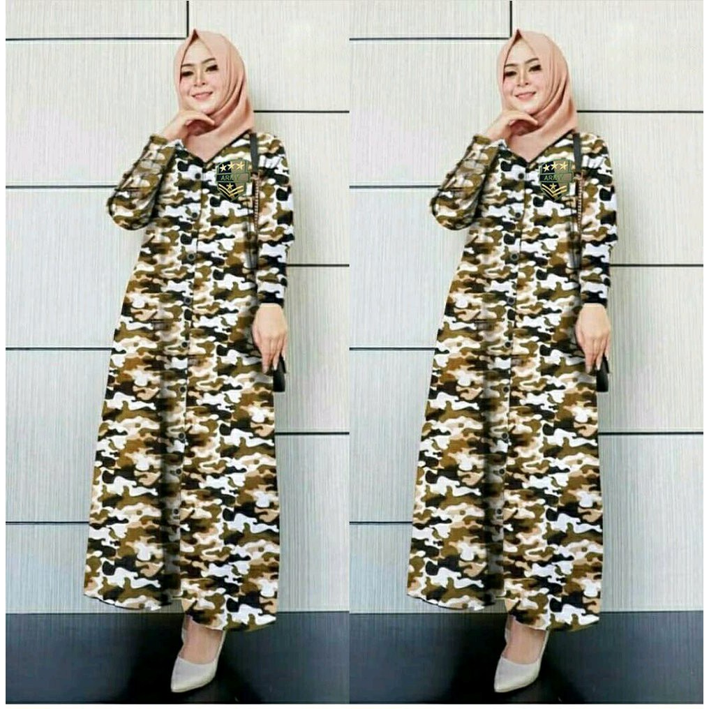 lk Army syari gamis maxi dress terusan wanita murah simple elegan abri loreng hijab modis modern