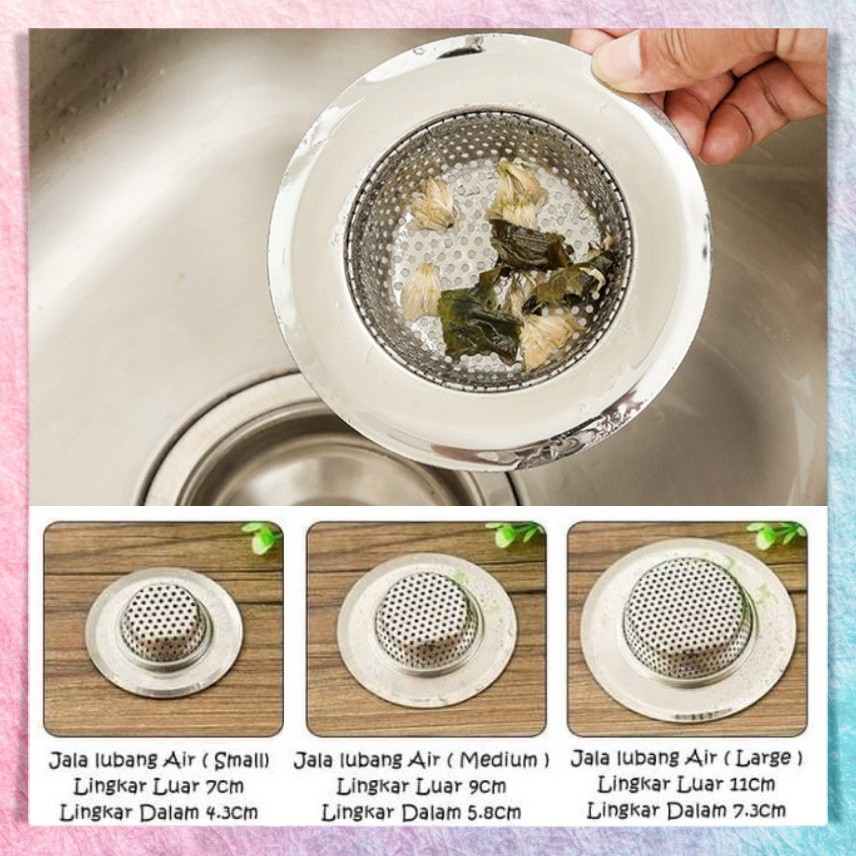 Saringan Penutup Lubang Wastafel Dapur Afur Bak Cuci Piring Stainless Steel Sink Strainer Penyaring Filter Air