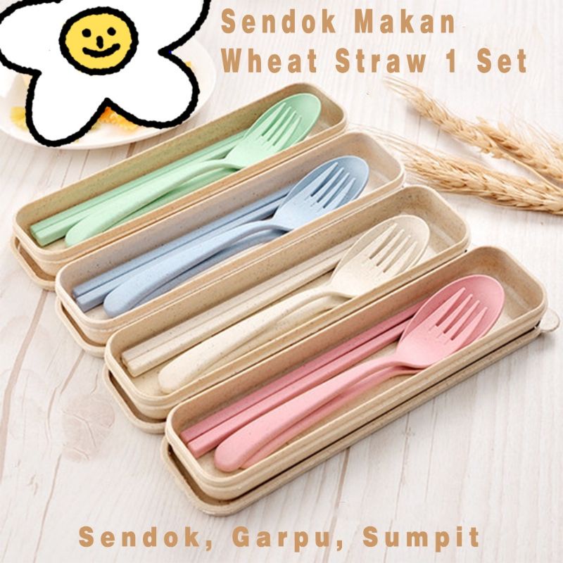 Sendok Makan set Jerami 3 in 1 Sendok Sovenir / Sendok Traveling / Sendok Korea / Sendok Nurah