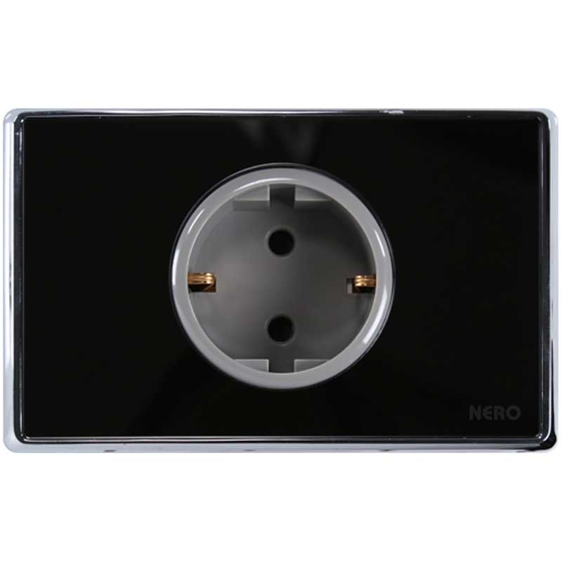 CRYSTAL 118 K916VG - Black 1 Gang Schuko Socket with Shutter NERO