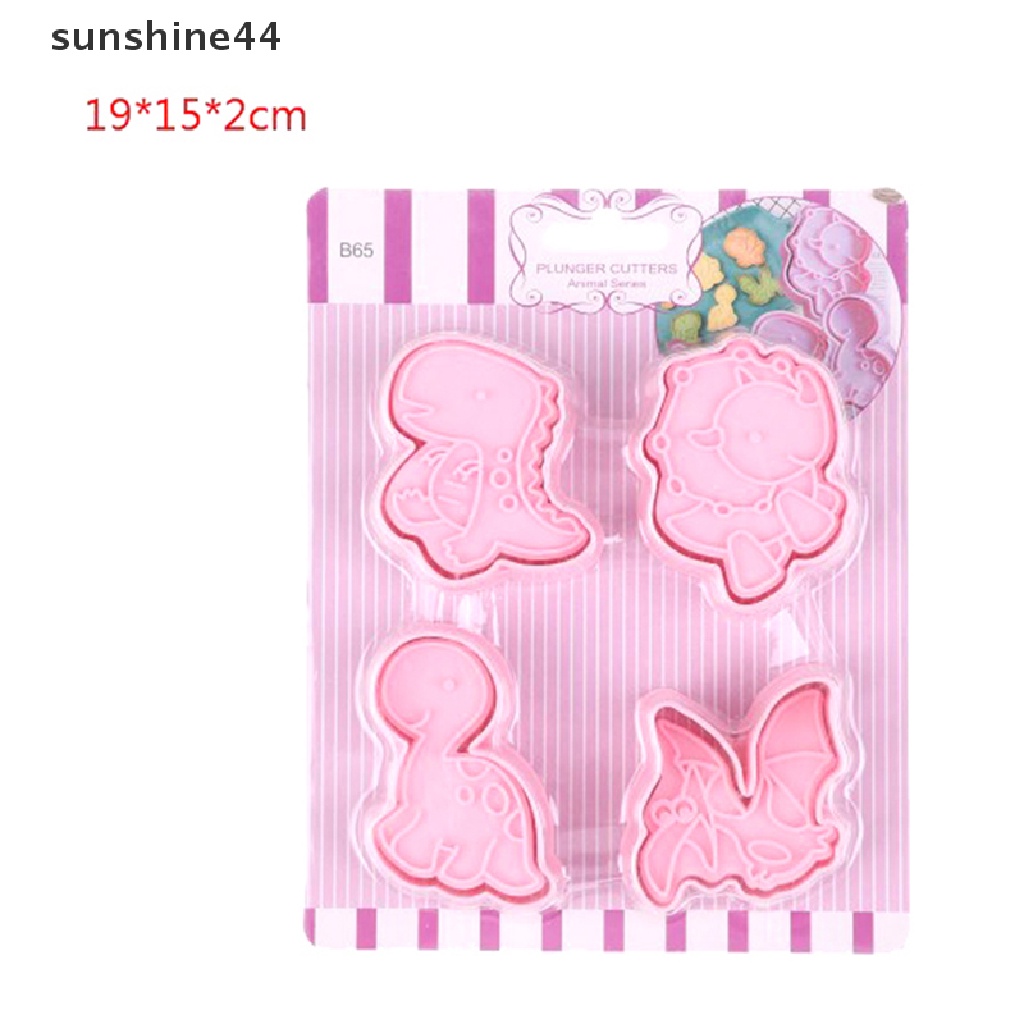 Sunshine 4Pcs Cetakan Biskuit / Cookies Bentuk Kartun Dinosaurus Lucu