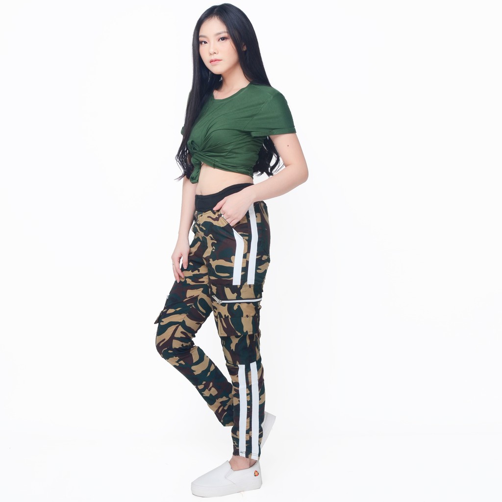 Celana jogger training  Panjang Wanita Corak Army - XSHOP Patrice