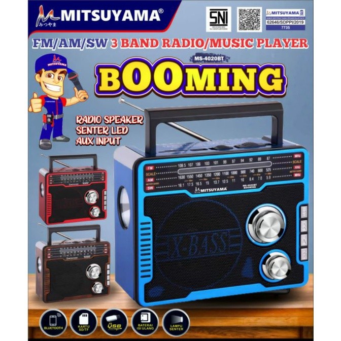 COD RADIO BLUETOOTH PROTABLE MITSUYAMA MS-4020BT BOOMING X-BASS/ RADIO 3 BAND MITSUYAMA MS-4020BT TIPE BOOMING FM/AM/SW 3 BAND RADIO/MUSIC PLAYER