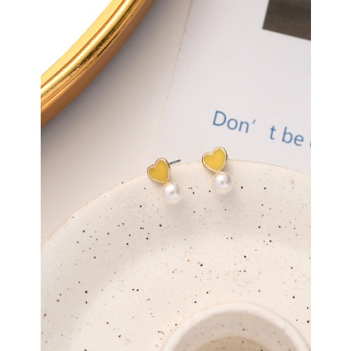 LRC Anting Tusuk Fashion Pearl Drip Glaze Love Alloy Earrings K65086