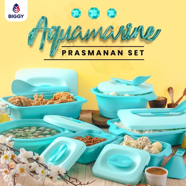 BIGGY Aquamarine Prasmanan Set 16Pcs /Tempat Sajian Makanan Serbaguna Komplit