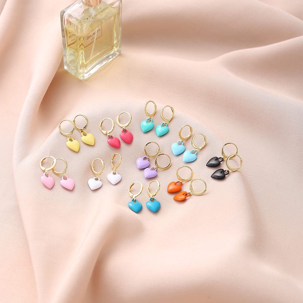 IFYOU Anting Stud Hias Liontin Hati Macaron Warna-Warni Untuk Wanita