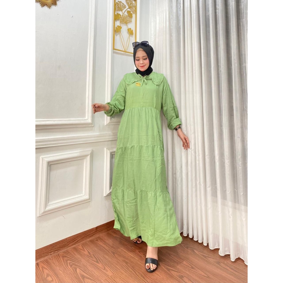 Gamis Susun Jumbo Polos Rayon Premium Dress Wanita Susun Lengan Panjang Baju Wanita Busui Kekinian LD 120 cm Bonus Bros